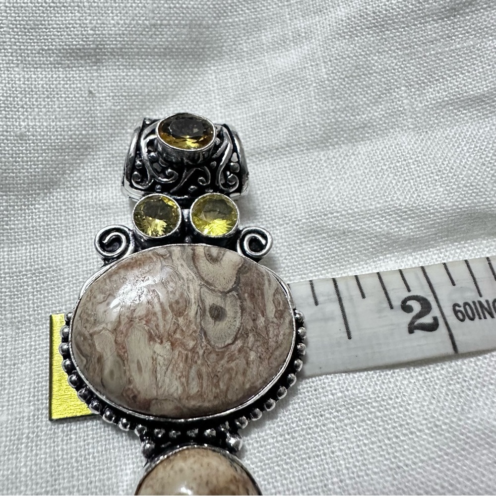Handcrafted Artisan Jewelry Beige Picture Jasper Pendant with Citrine Accents - Picture 13 of 14